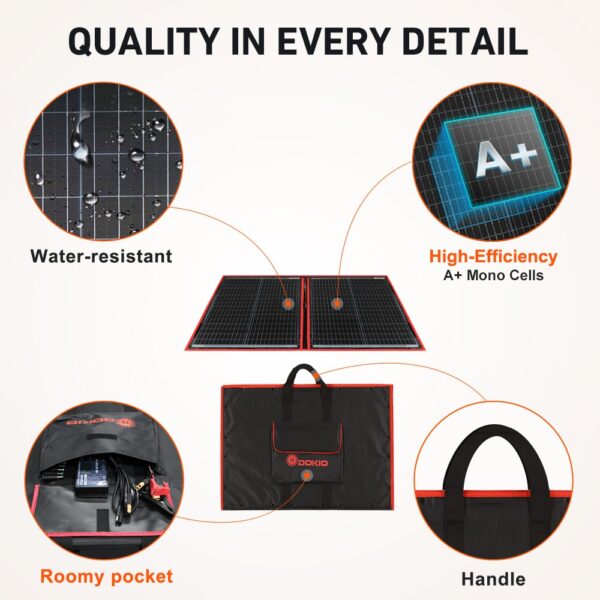 Dokio 100W 12V Foldable Monocrystalline Solar Panel Kit For Camping