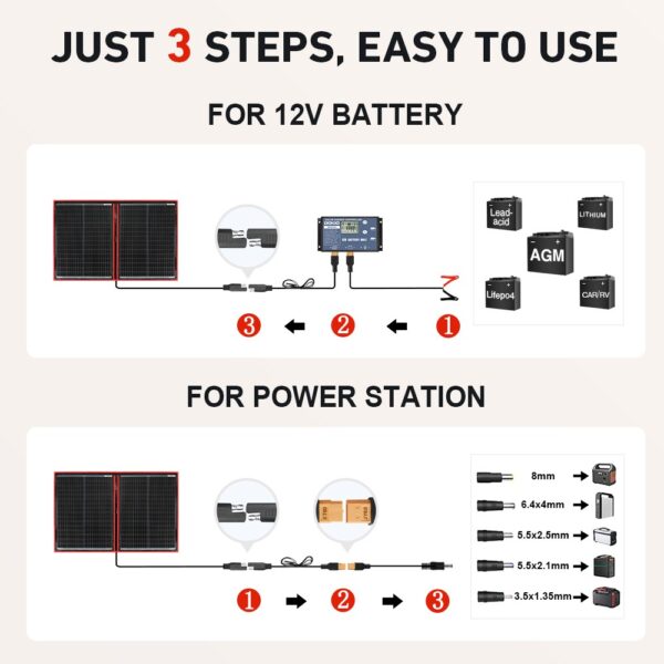 Dokio 100W 12V Foldable Monocrystalline Solar Panel Kit For Camping