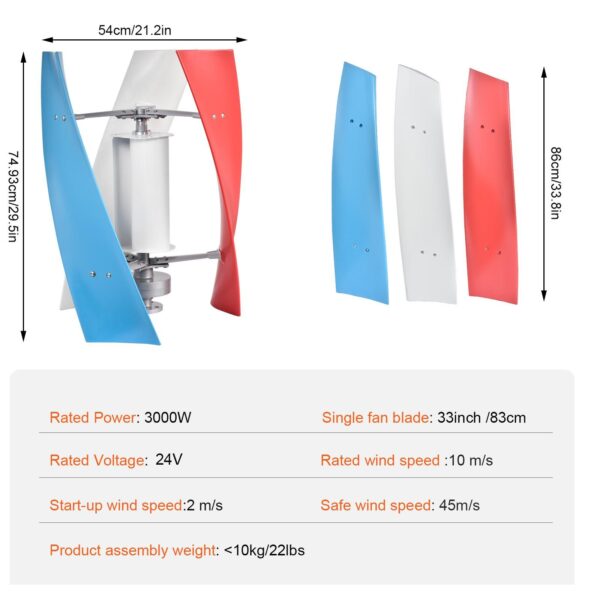 3000W Wind Turbine Generator Kit with MPPT 12V/24V Hybrid Controller