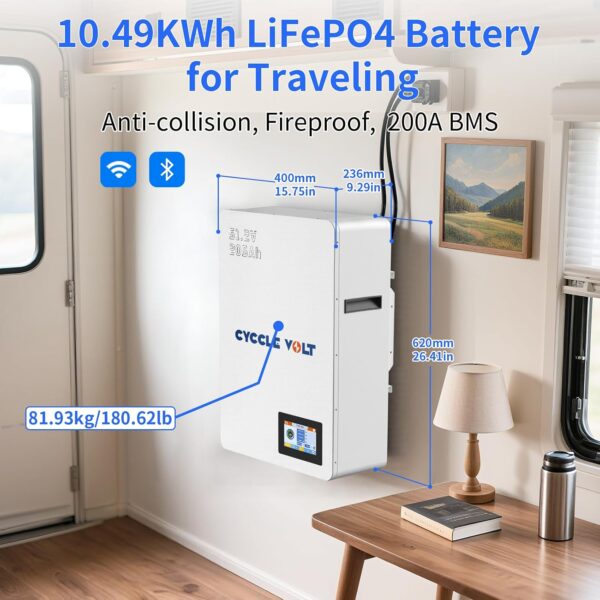 CYCCLEVOLT 48V 200Ah LiFePO4 Wall Mounted Solar Storage Battery