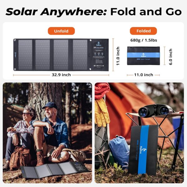 BigBlue 28W Portable Solar Panel Charger with Dual USB-C and USB-A